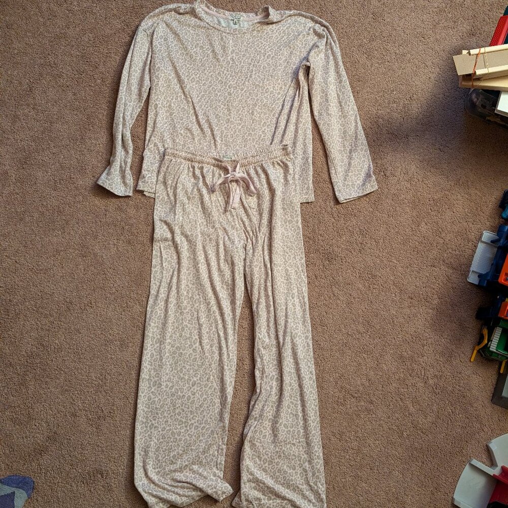 Jersey Long Sleeve Pajama Set Pink Cheetah Cozy Zoe by PJ Salvage small